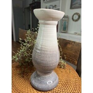 11” Candle Pillar Cream/ Grey Ombré Candle Holder Ceramic Pottery